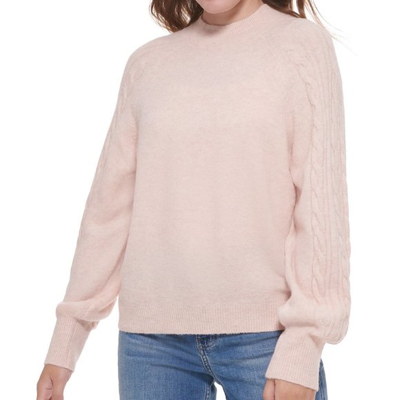 Calvin Klein Jeans Women's Cable Knit Crewneck Sweater Blush Large B4HP - Picture 1 of 4